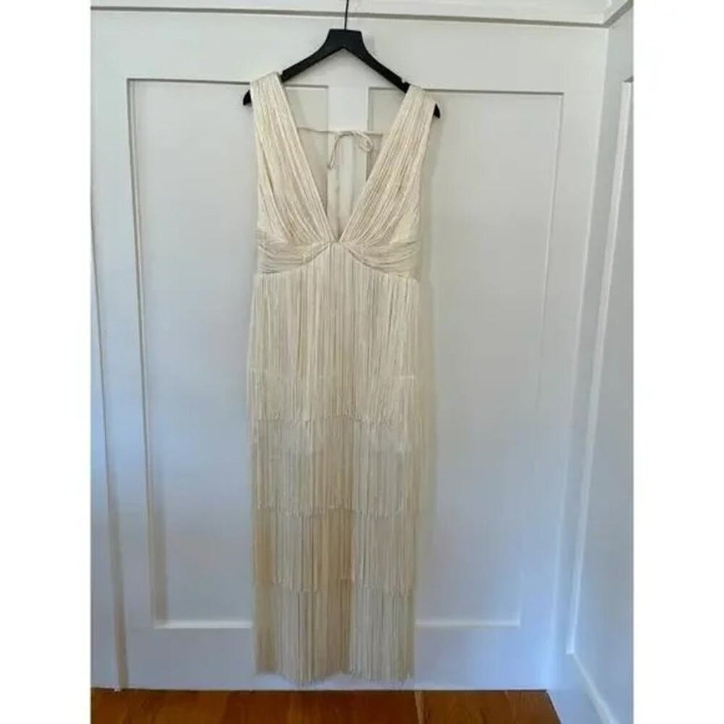 NEW NWT Michael Costello X Revolve Skylar Fringe Maxi Dress Ivory‎ Size XXS