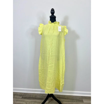 Stark X Midi Dress in Yellow Medium Ruffle Frayed Hem Linen Summer Party