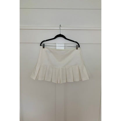 Zara Pleated Mini Skort in Cream Size XL Flare A-Line Side Zip Lined Party Sexy