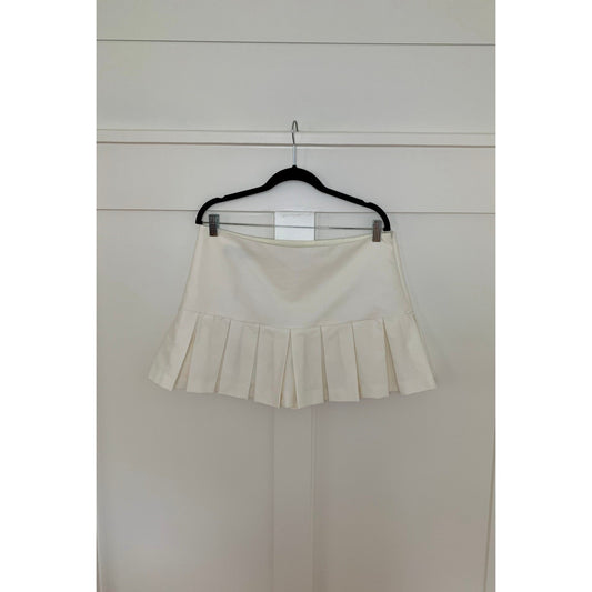 Zara Pleated Mini Skort in Cream Size XL Flare A-Line Side Zip Lined Party Sexy