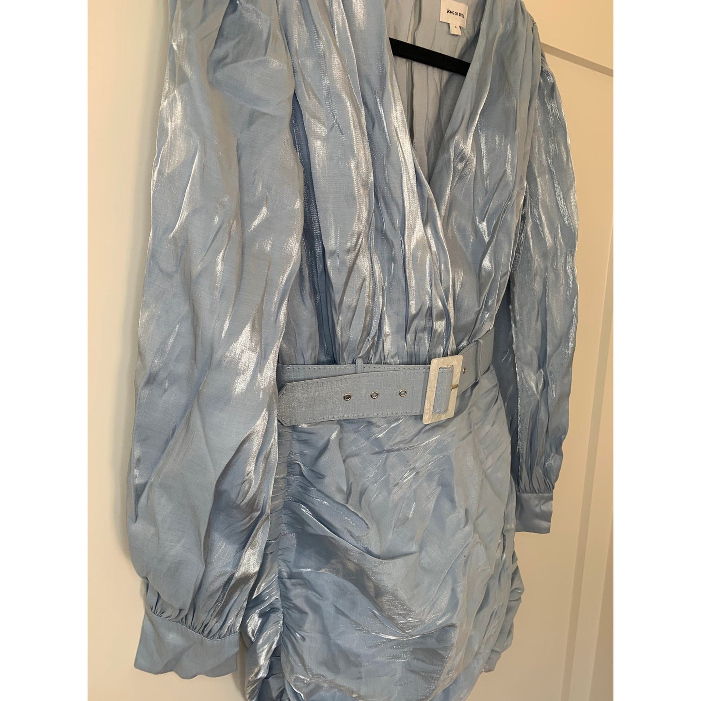 Song of Style Tucker Mini Dress Clearwater Blue Small Belted Long Sleeve Lined