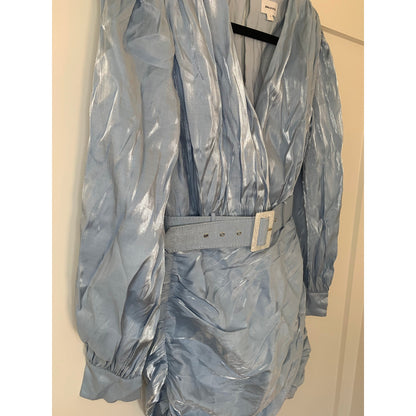 Song of Style Tucker Mini Dress Clearwater Blue Small Belted Long Sleeve Lined
