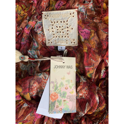 Johnny Was Daisy Mini Dress in Multi Floral Small Long Sleeve Ruffle Sheer Silk