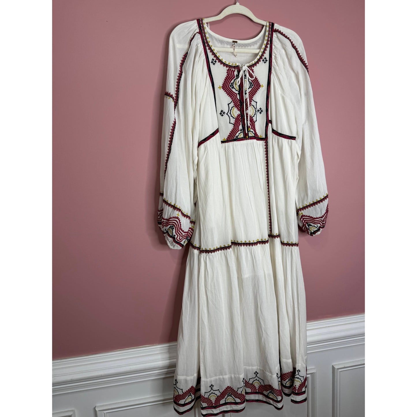 Free People Sweet Escape Midi Dress in White Medium Embroidered Long Sleeve