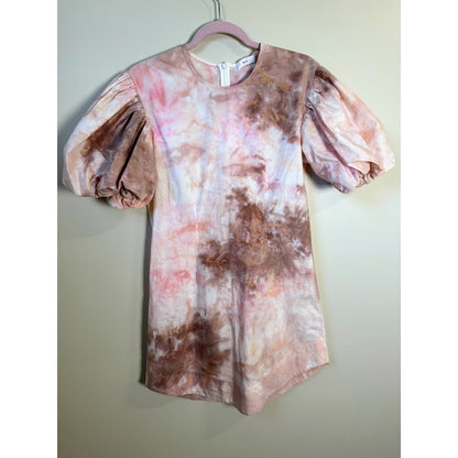 NEW NWT A.L.C. Pink tie Dye Puff Sleeve Mini Dress Cotton Size 6