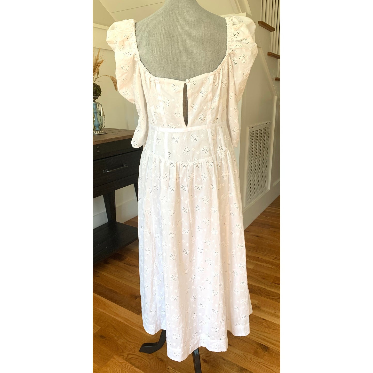 For Love And Lemons Jean Eyelet Corset Midi Dress in White Size XL 3/4 Sleeve