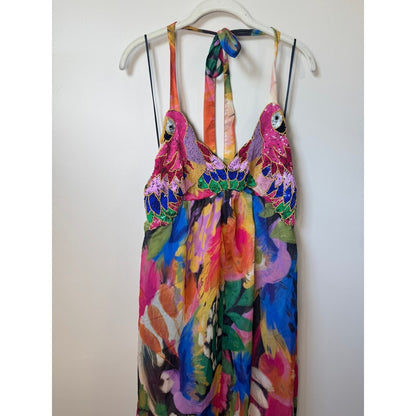 Show Me Your Mumu Womens Tropical Parrot Embroidered Halter Maxi Dress Boho
