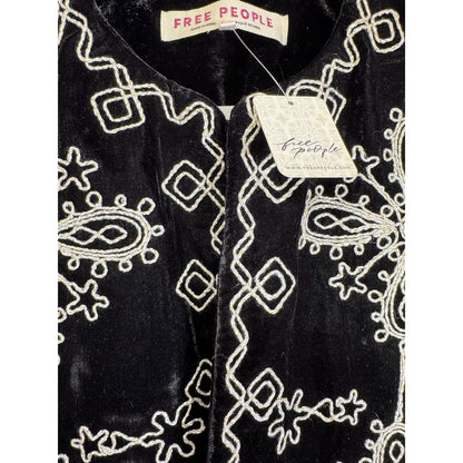 Free People Mia Embroidered Jacket Black Velvet Size Large