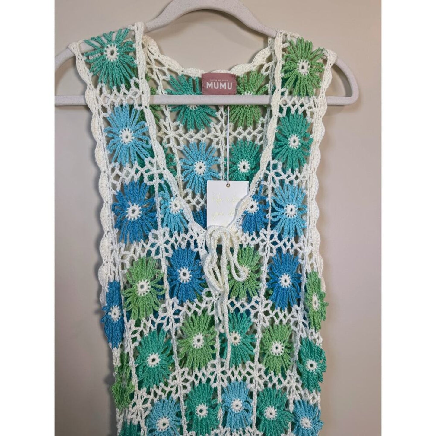 NEW NWT Show Me Your Mumu Vacay Crochet Coverup Maxi Blue Size‎ XXL