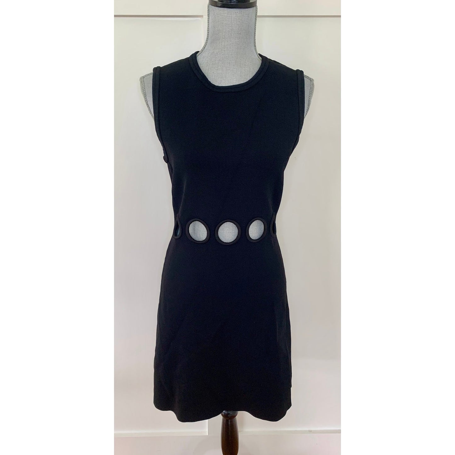 Sandro Openwork Mini Dress Noir Size 40 Cut Out Sleeveless Party Gothic Cocktail