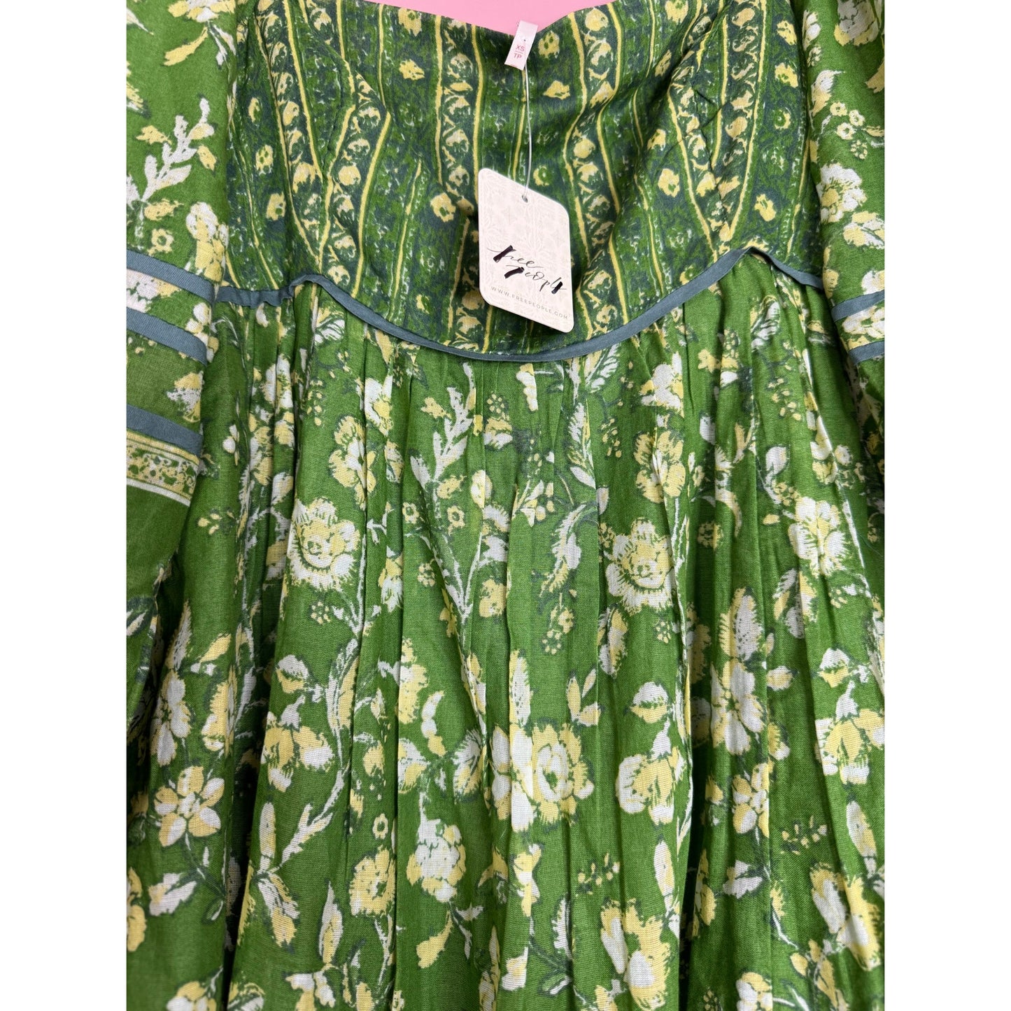 Free People Endless Afternoon Mini Dress in Green Size XS Floral Long Sleeve
