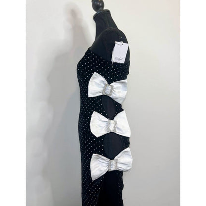 Majorelle x‎ Bridget Julia Bow Gown in Black/White Small One Shoulder Velvet