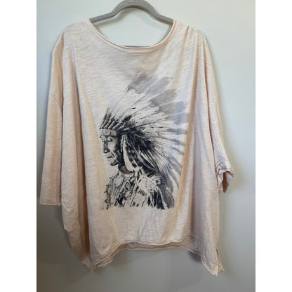 Jaded Gypsy Oversized Native American Chief Graphic Tee Boho One Size