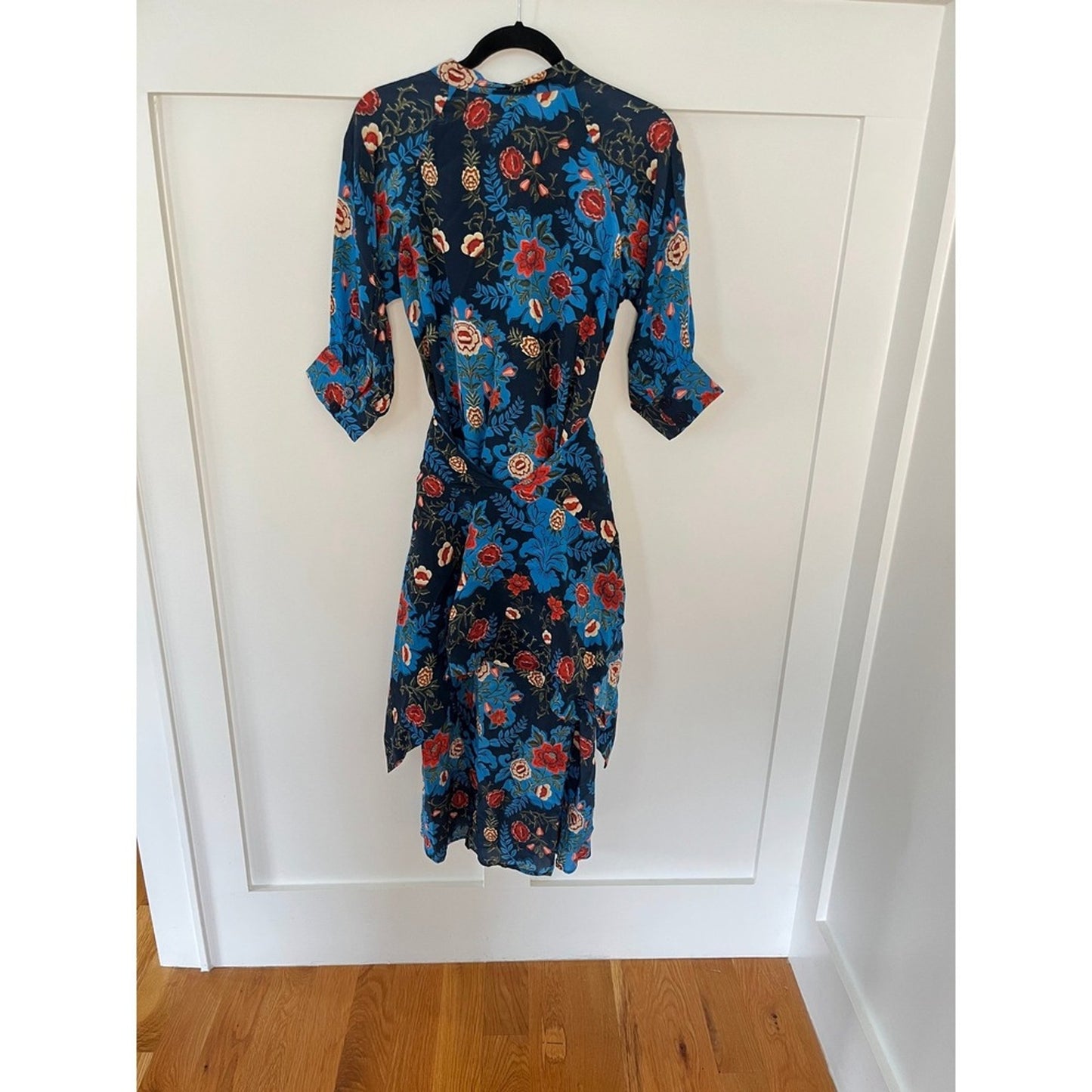 Farm Rio Maxi Dress Blue Floral Print Tie Waist Midi Length