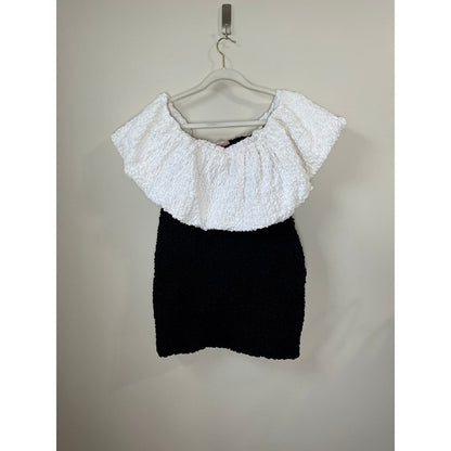 Show Me Your Mumu Anita Mini Dress Black White Textured Off Shoulder  Large