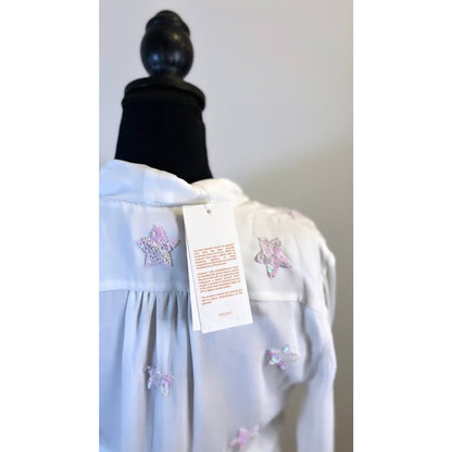Rococo Sand Stellar Georgette Short Dress in White Size XS Long Sleeve Sequins