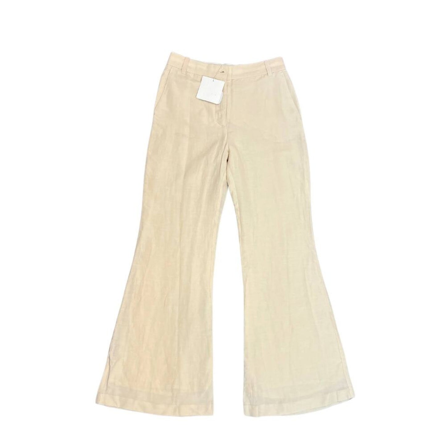 By Malene Birger Carass Linen Blend Pants in‎ Bianco Size 36 Flared Leg Zip Fly