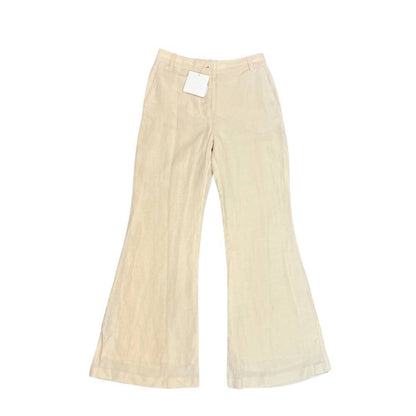 By Malene Birger Carass Linen Blend Pants in‎ Bianco Size 36 Flared Leg Zip Fly