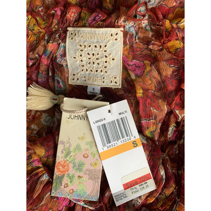 Johnny Was Daisy Mini Dress in Multi Floral Small Long Sleeve Ruffle Sheer Silk