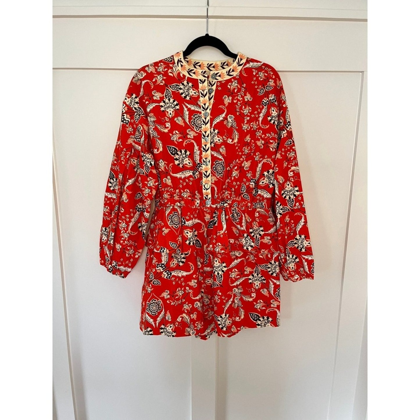 Farm Rio Anthropologie Orange Paisley Print Button Front Blouse Top XL