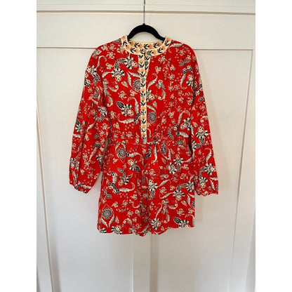Farm Rio Anthropologie Orange Paisley Print Button Front Blouse Top XL