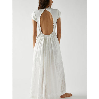 Free People Serenity Maxi Dress Marshmallow Size XL Floral Embroidered Backless