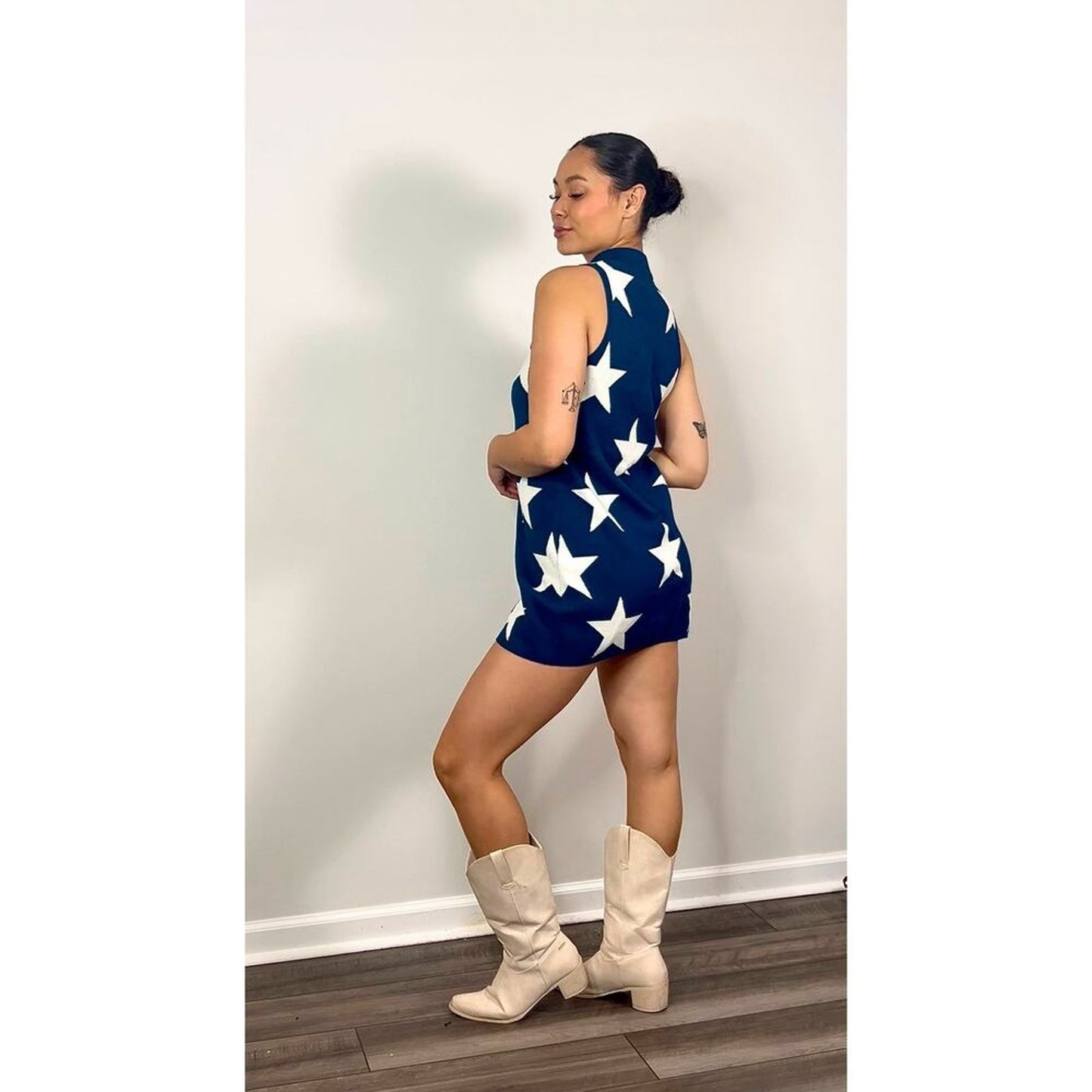 Show Me Your Mumu Zoe Zip Navy Stars Knit Mini‎ Dress XS