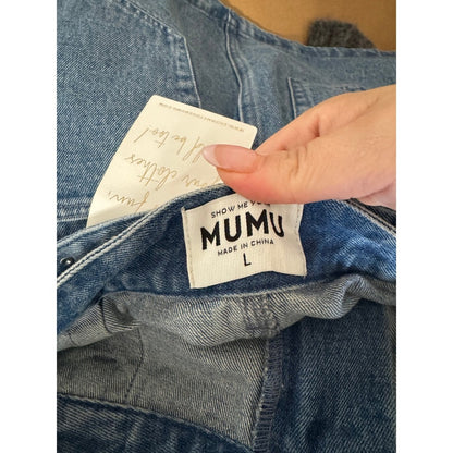 Show Me Your Mumu Denim Mini Skirt Rhinestone Belted Blue Western Women Large