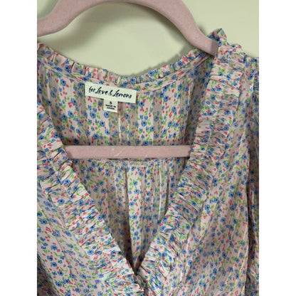 For Love & Lemons Pink Floral Cutout Mini Dress Puff Sleeve Metallic Pleat Small