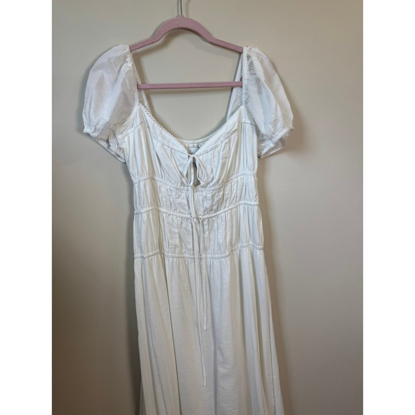 Reformation Rhett Linen Dress White Puff Sleeve Smocked Midi Dress Size 8 NWT