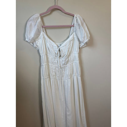 Reformation Rhett Linen Dress White Puff Sleeve Smocked Midi Dress Size 8 NWT