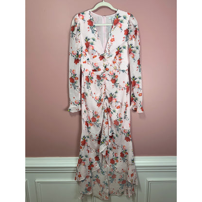 Sau Lee Ciara Floral Pink Ruffle Hi-Low Midi Dress Size 4