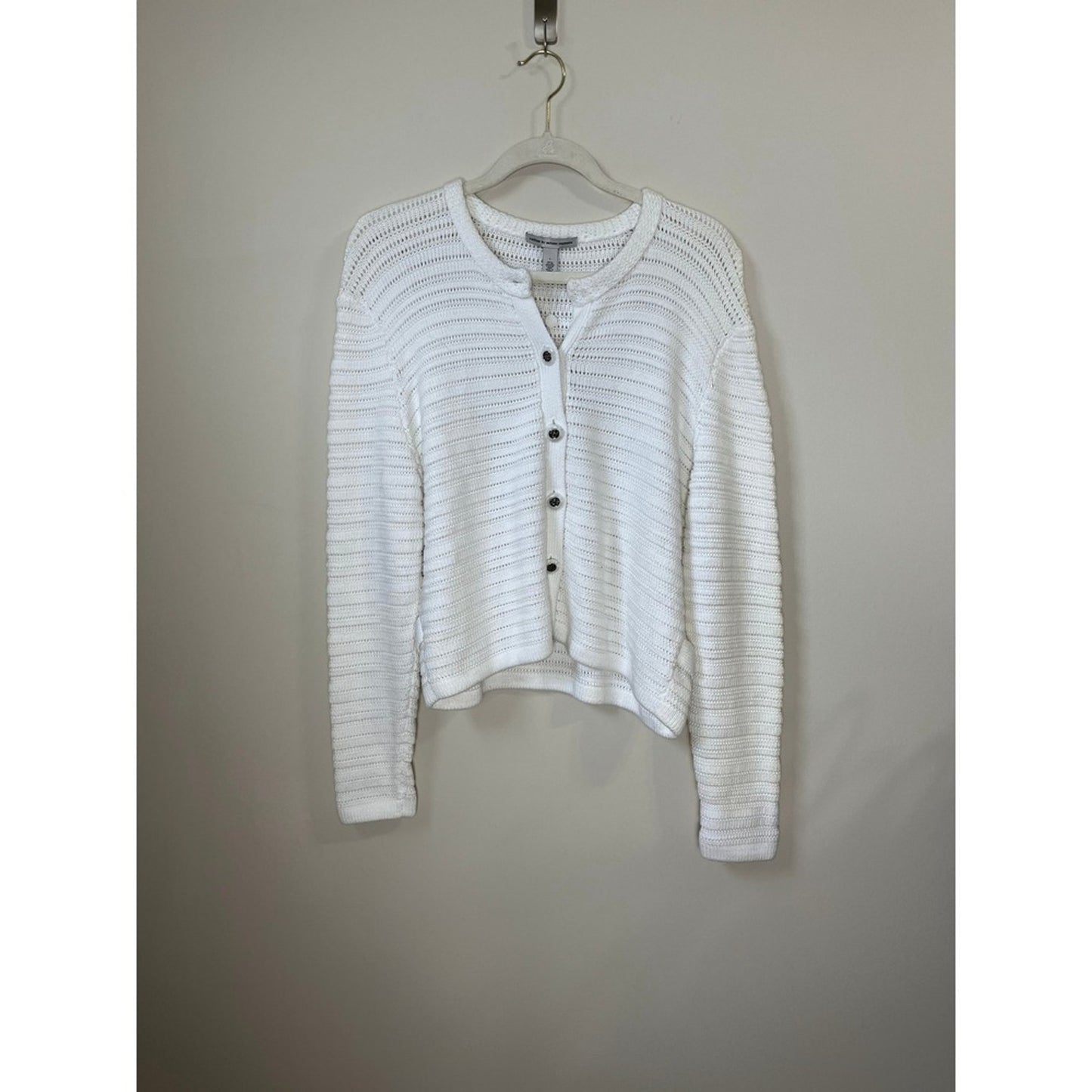 Cotton by Autumn Cashmere White Knit Cropped Cardigan Sweater Large