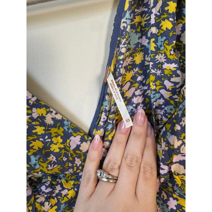 Free People Floral Two Piece Set Crop Top High Low Maxi Skirt XS Navy Yellow