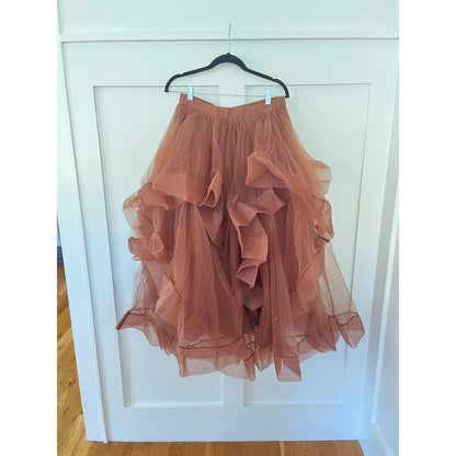 Jaded Gypsy Ruffle Dreams Skirt Midi Tulle Brown Boho L XL Made in Los Angeles