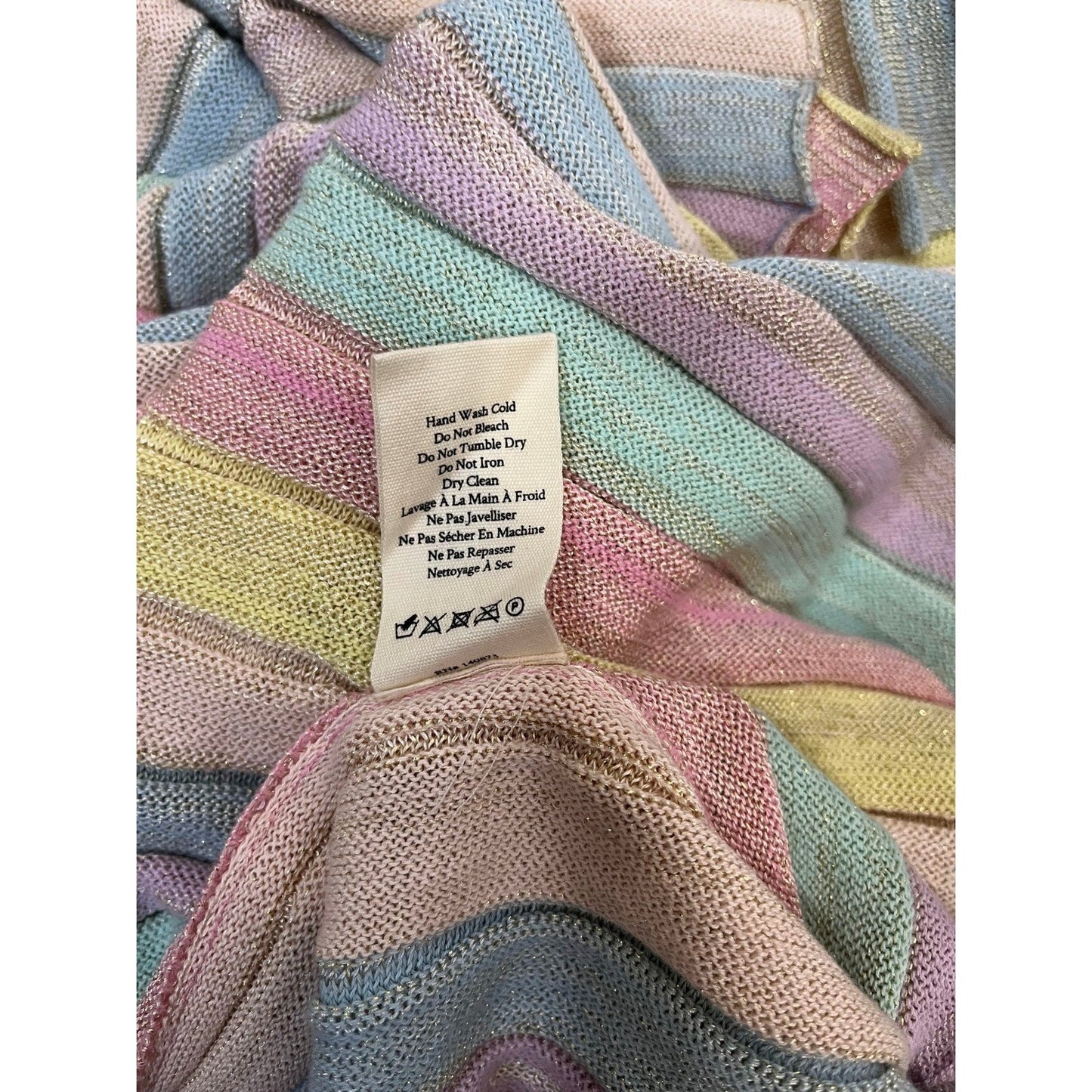 LoveShackFancy Mylene Ribbed Knit Maxi Dress Pastel Sunrise Metallic Size LG
