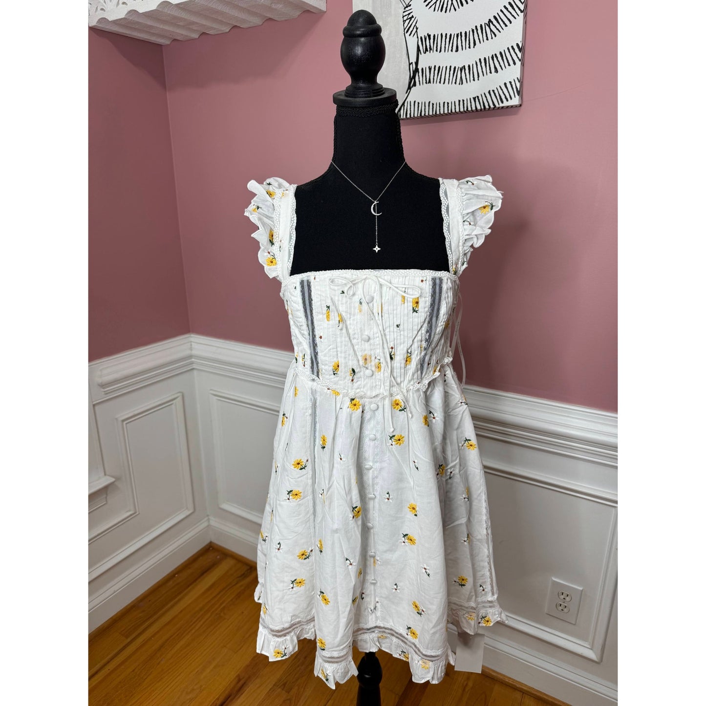 For Love & Lemons Leanne Mini Slip Dress in White Size XL Floral Embroidered