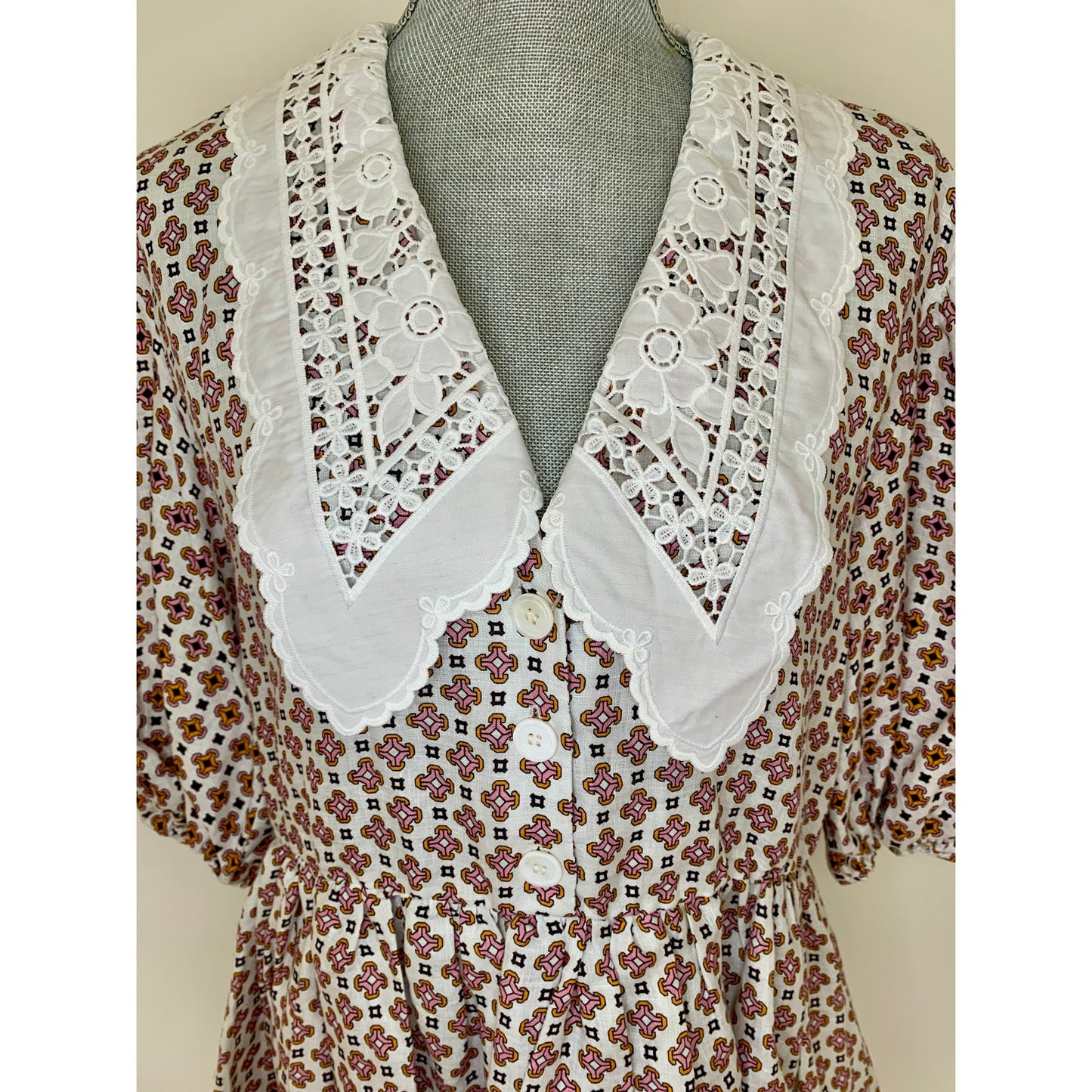 Maje Romelange Geometric Print Linen Mini Dress in Multi Size 42 Short Sleeve