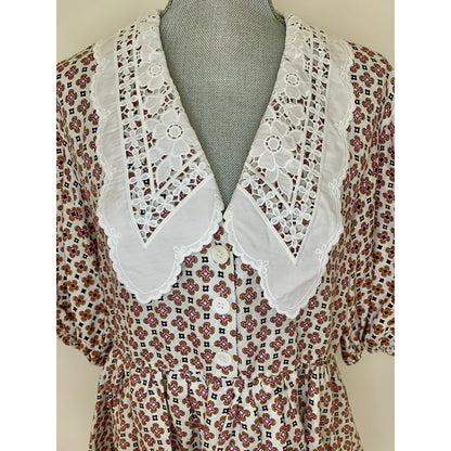 Maje Romelange Geometric Print Linen Mini Dress in Multi Size 42 Short Sleeve