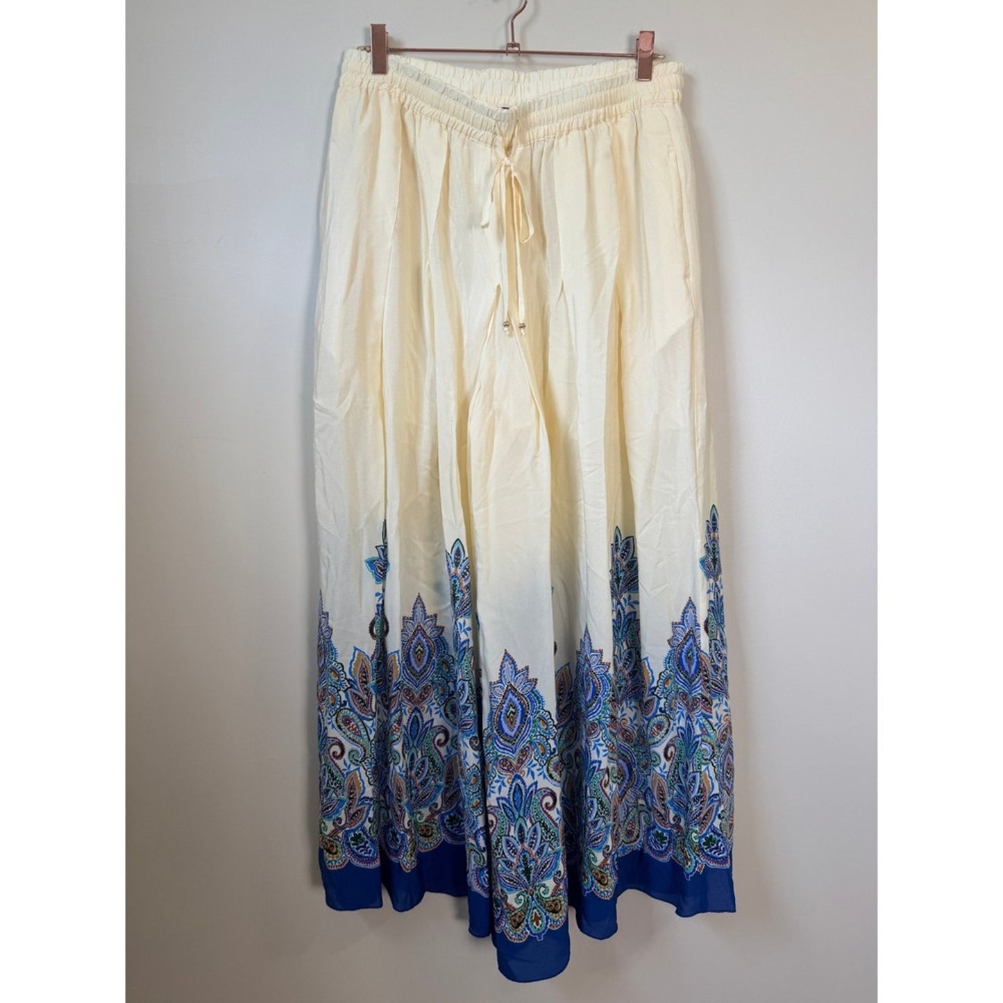 Johnny Was Workshop Cream Paisley Border Print Wide Leg Flowy Boho Pants Size M