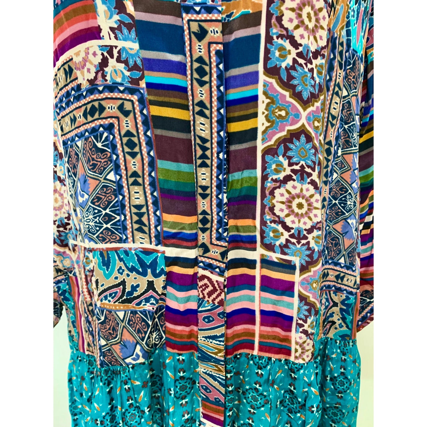 Tolani Button Down Mini Dress Colorful Geometric Size XS Long Sleeve Round Neck