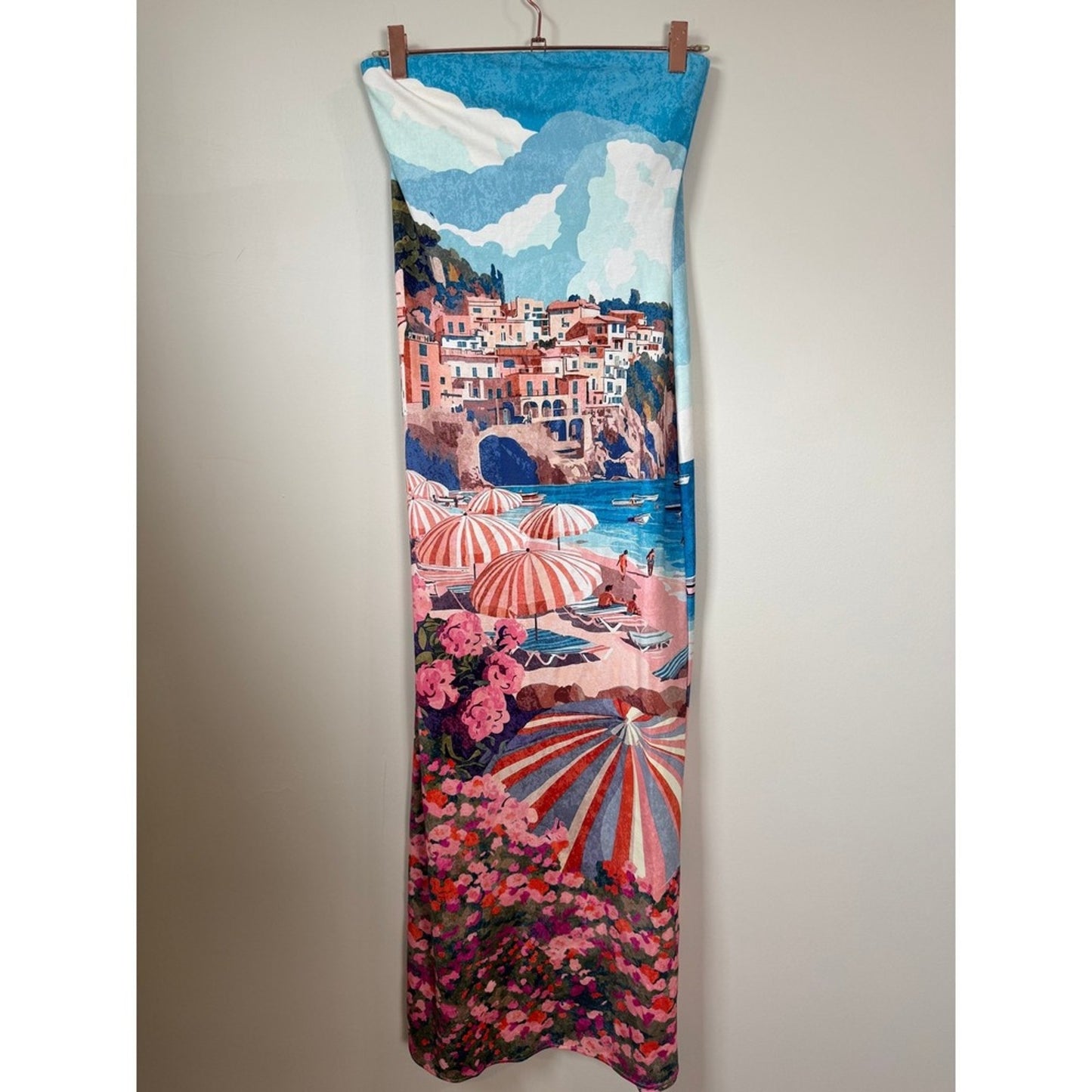 Show Me Your Mumu Mediterranean Coastal Print Strapless Bodycon Maxi Dress Blue