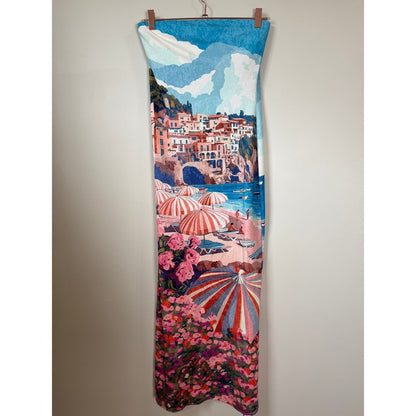 Show Me Your Mumu Mediterranean Coastal Print Strapless Bodycon Maxi Dress Blue