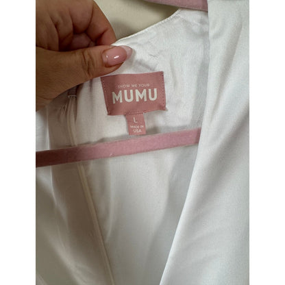 Show Me Your Mumu White Satin Rosette Mini Dress Long Sleeve V-Neck Bridal Large