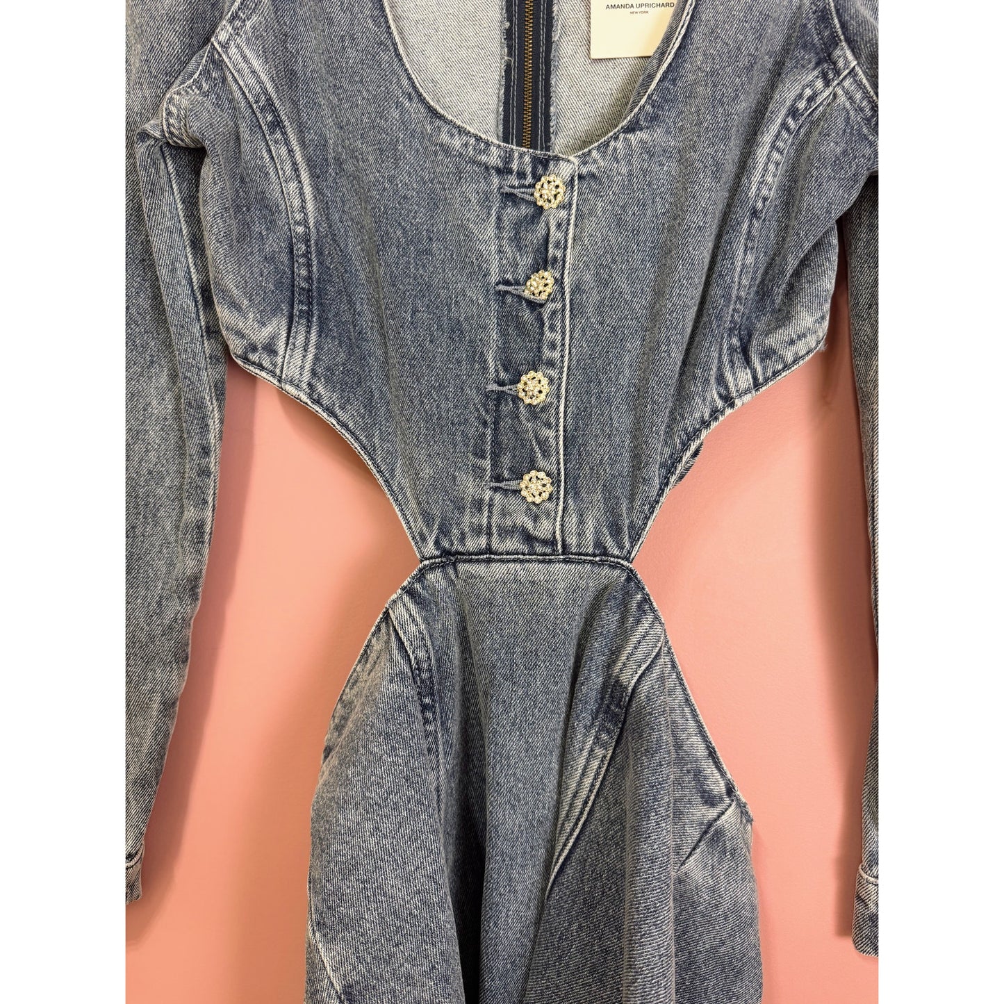 Amanda Uprichard Alabama Denim Mini Dress in Caspian Size Small