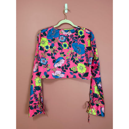 Zara Tie-Front Floral Print Satin Effect Top Size Large
