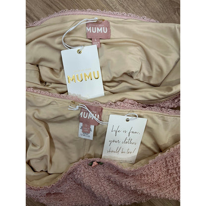 Show Me Your Mumu Nicki Tube Top & Niki Shorts Set Pink Textured L