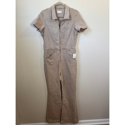 Free People We The Free Marci Denim Jumpsuit Flare Leg Tan Coverall XL NEW