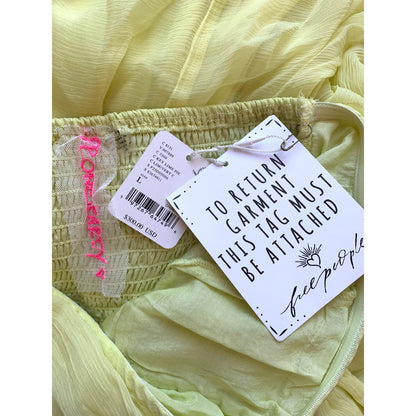 Free People Osiris Mini Dress in Key Lime Pie Large Chiffon Asymmetric Ruched
