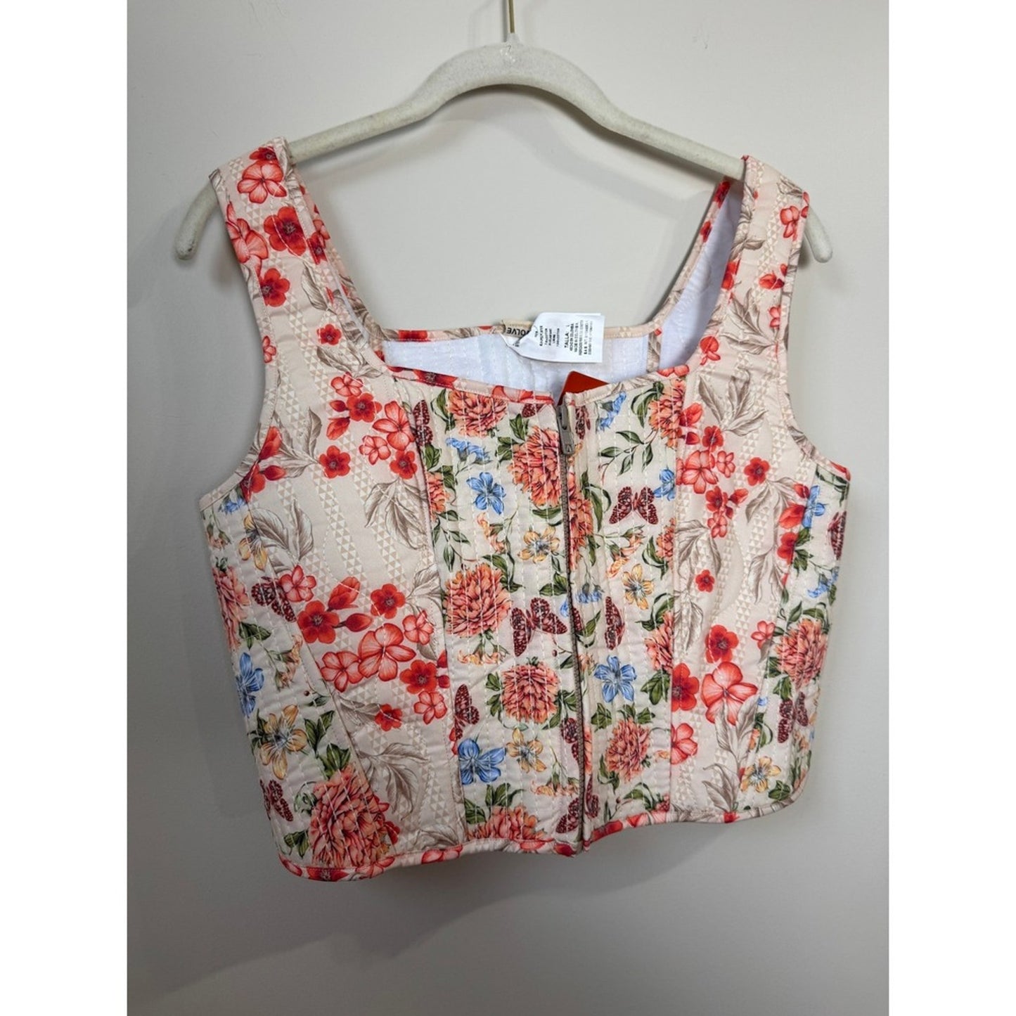 AGUA BENDITA Floral Corset Top Square Neck Sleeveless Zip Up